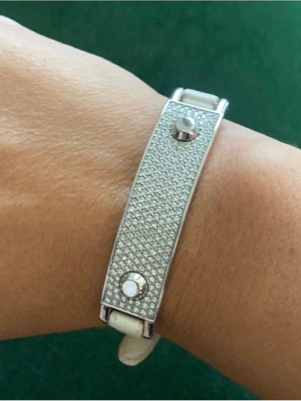 Michael Kors White Leather Rhinestone Bracelet